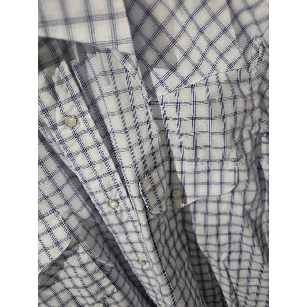 Panhandle Slim Blue Checkered Pearl Snap Shirt Men's Neck Size 16 US Medium - Picture 2 of 6